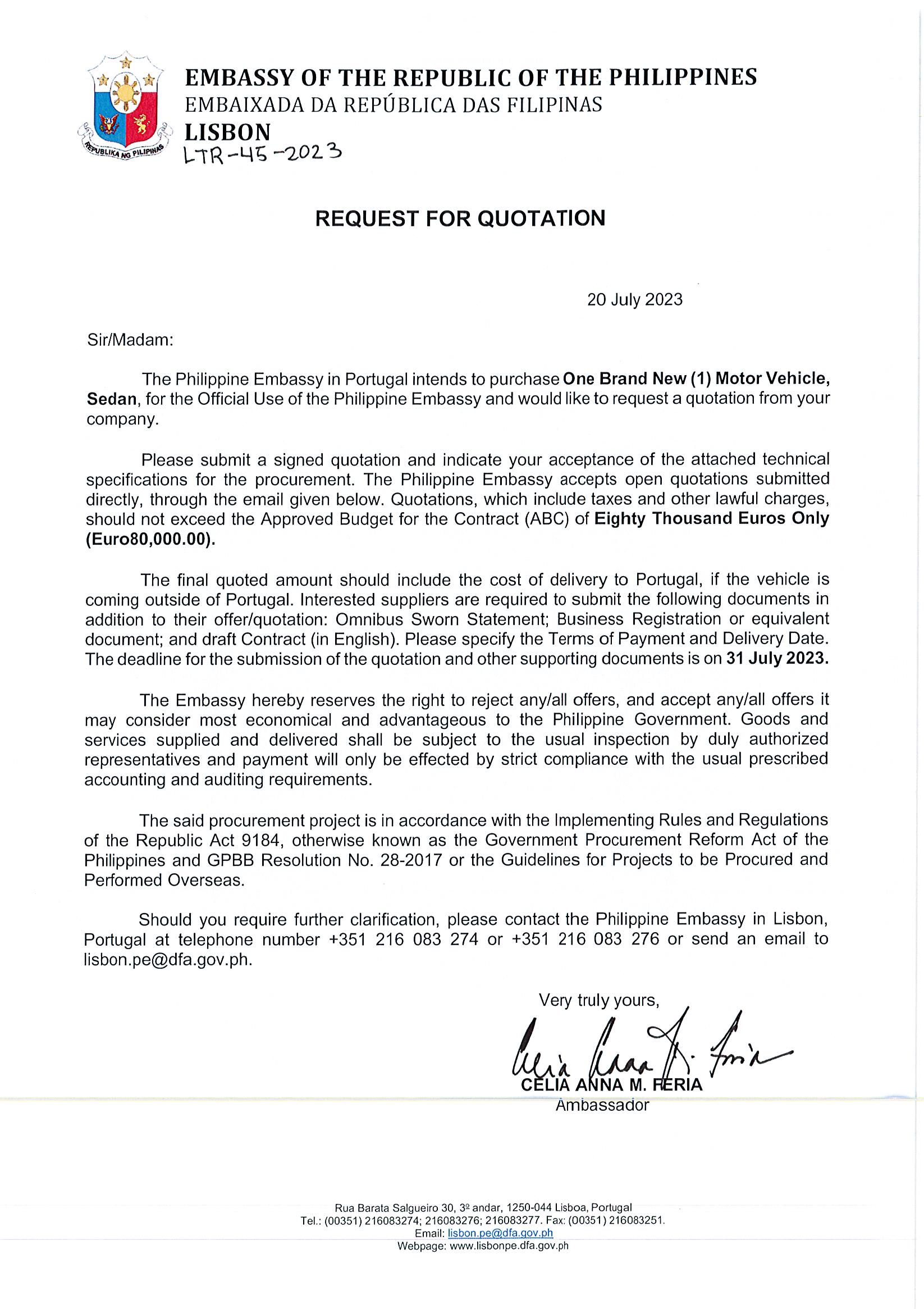 Request for Quotation Technical Specification and Omnibus Sworn Statement Page 1