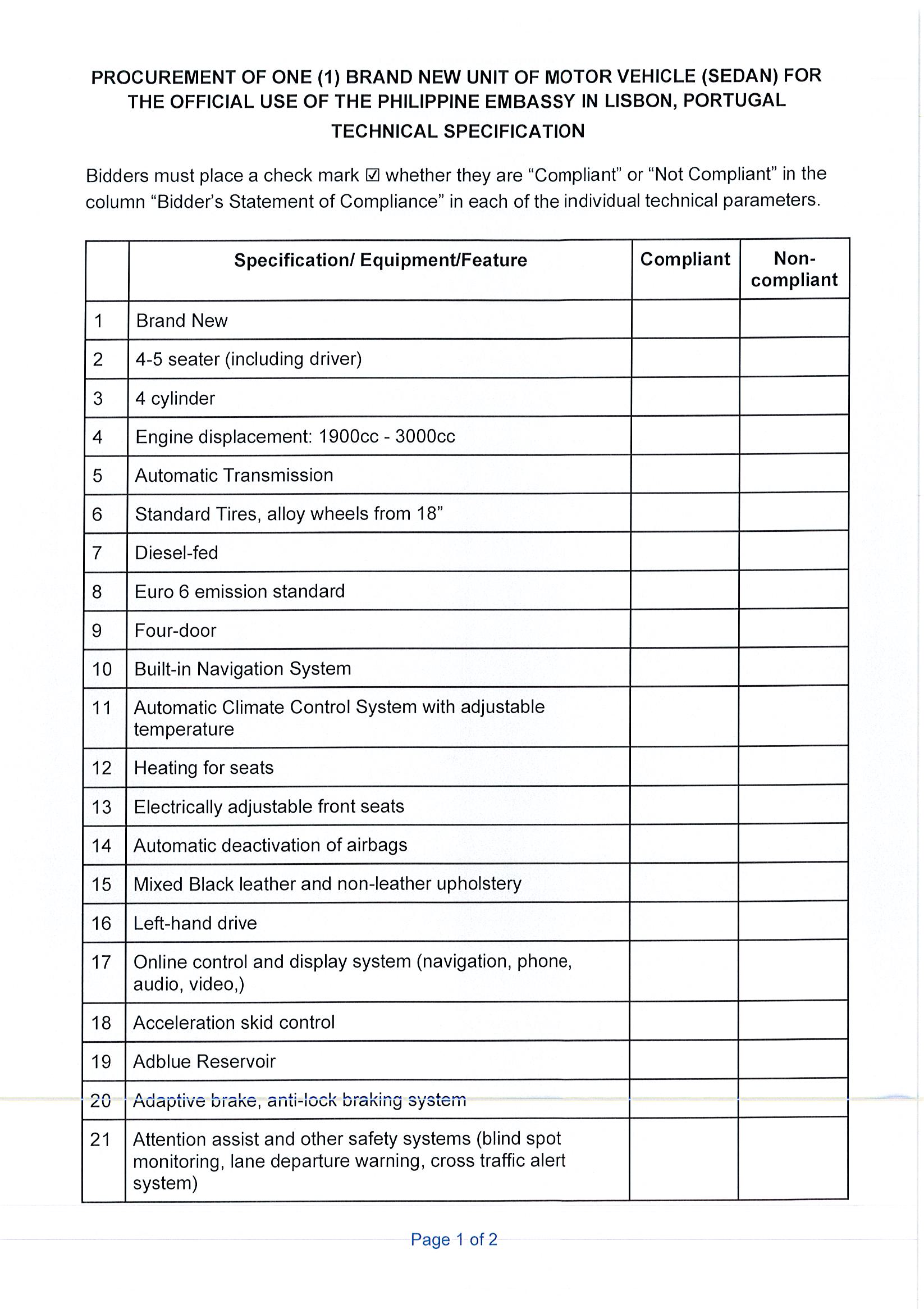 Request for Quotation Technical Specification and Omnibus Sworn Statement Page 2