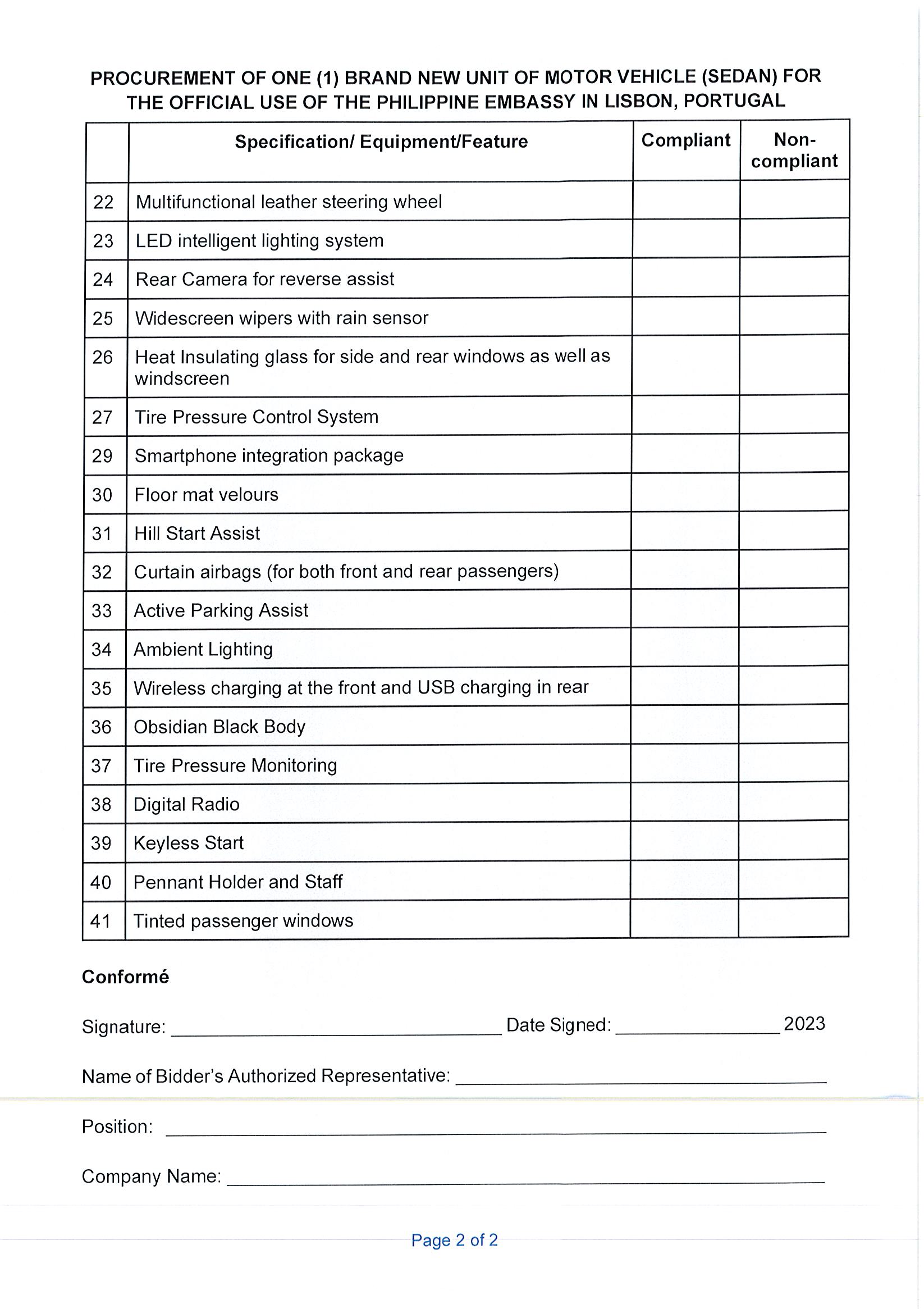 Request for Quotation Technical Specification and Omnibus Sworn Statement Page 3