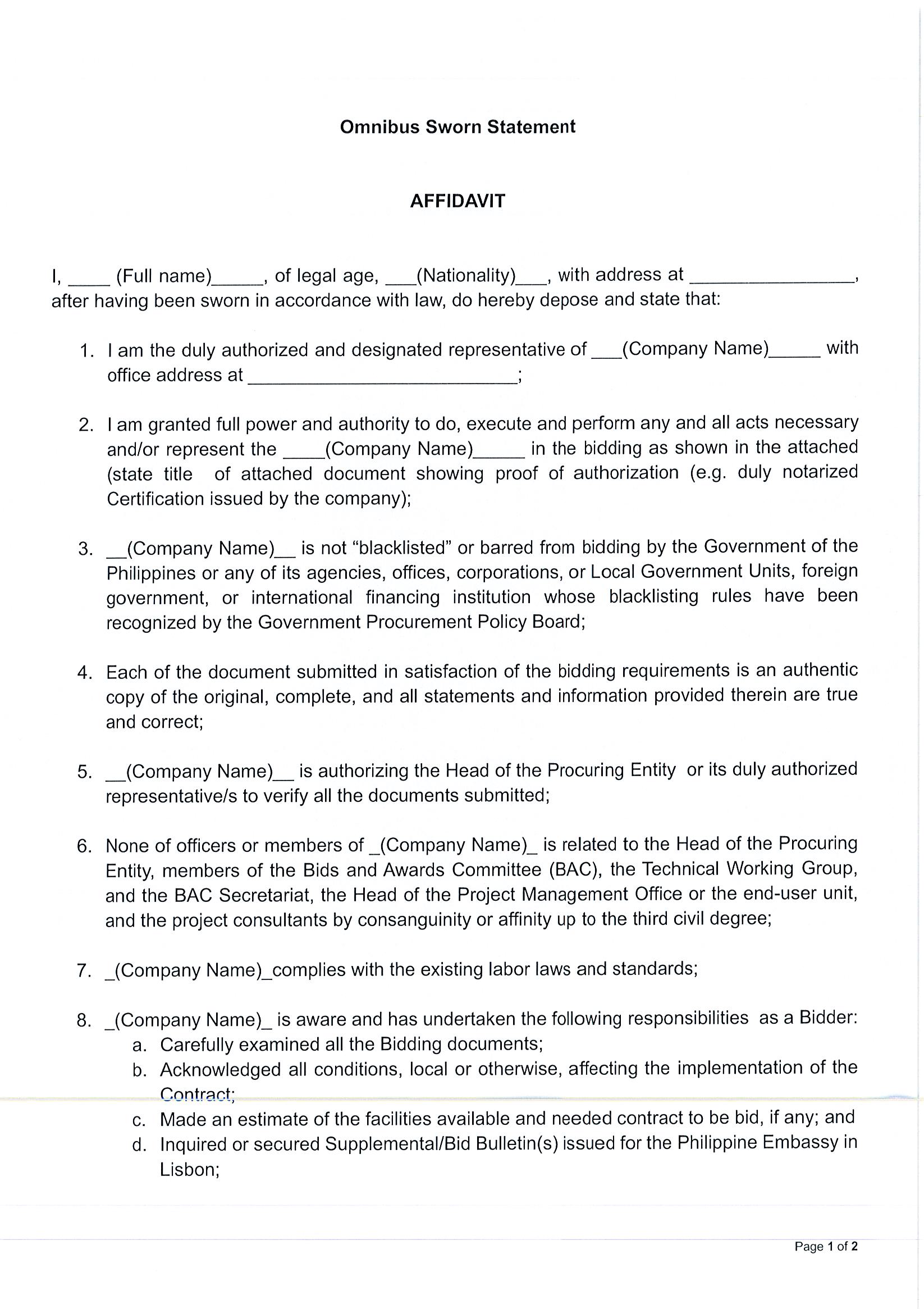 Request for Quotation Technical Specification and Omnibus Sworn Statement Page 4