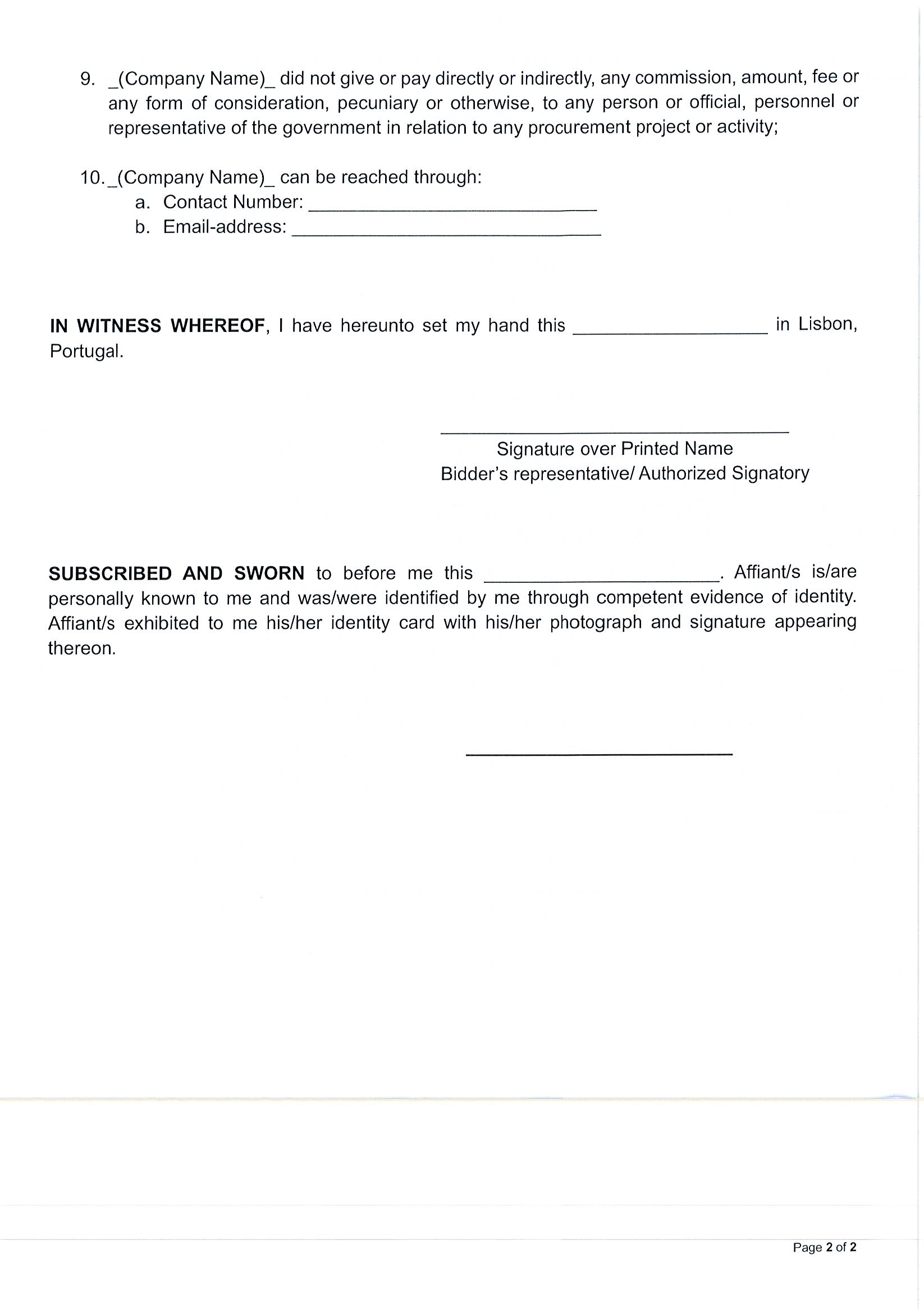 Request for Quotation Technical Specification and Omnibus Sworn Statement Page 5