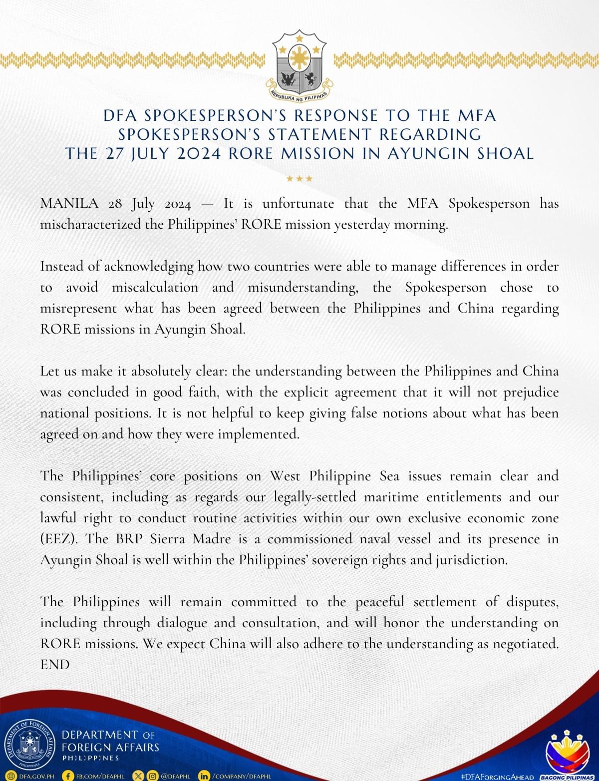 DFA Response to China MFA1