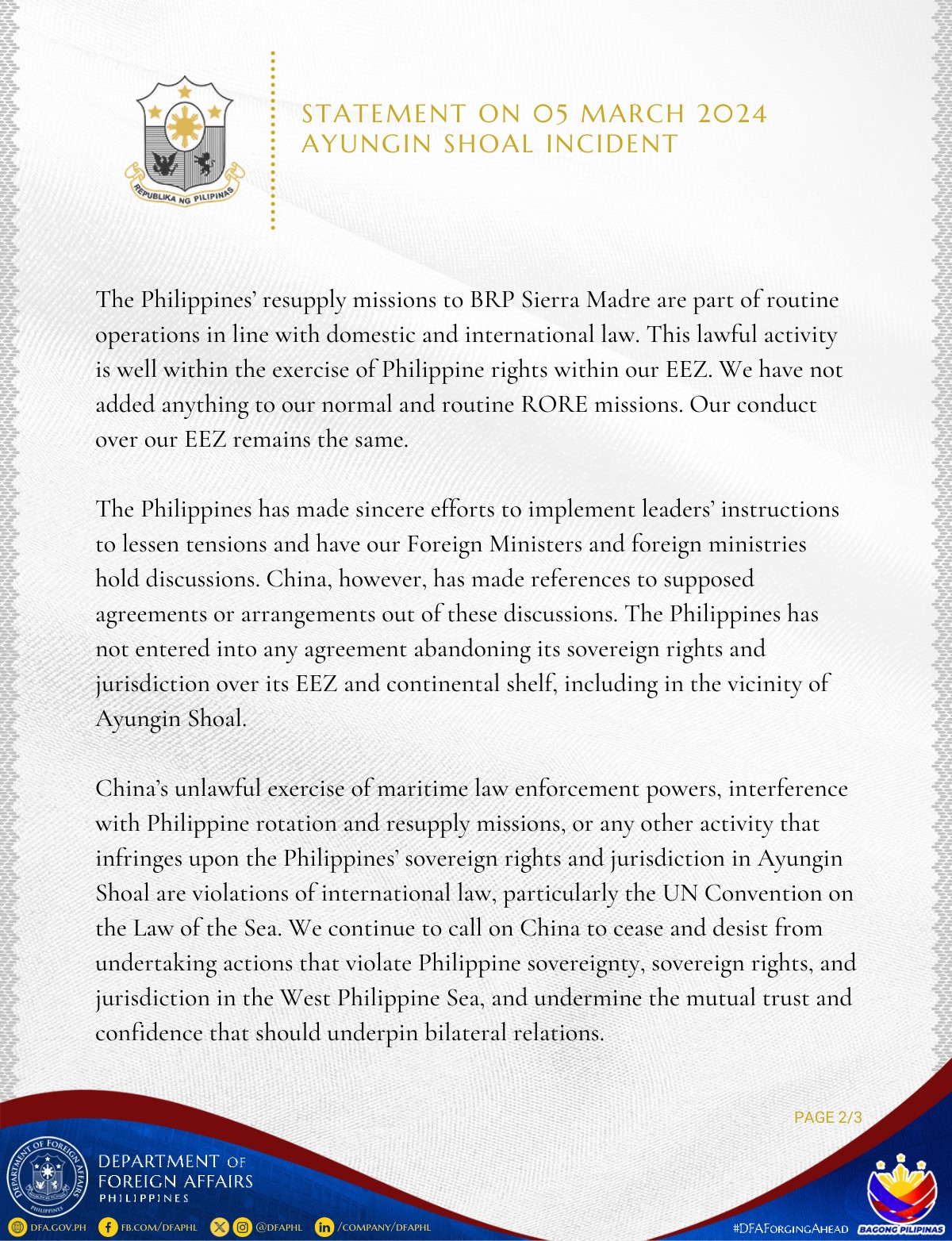 Page 2 DFA Statement on March 5 Ayungin Incident