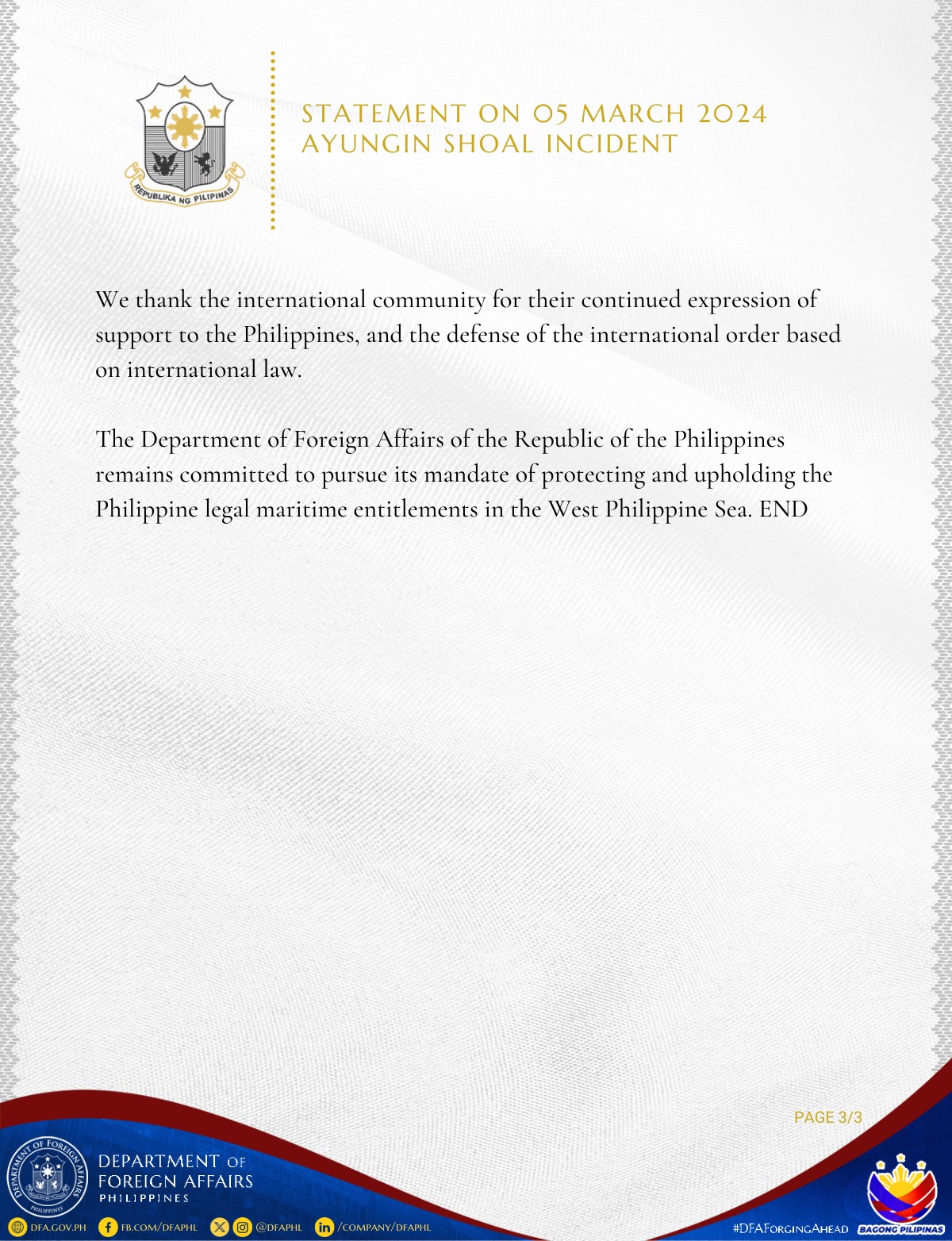 Page 3 DFA Statement on March 5 Ayungin Incident